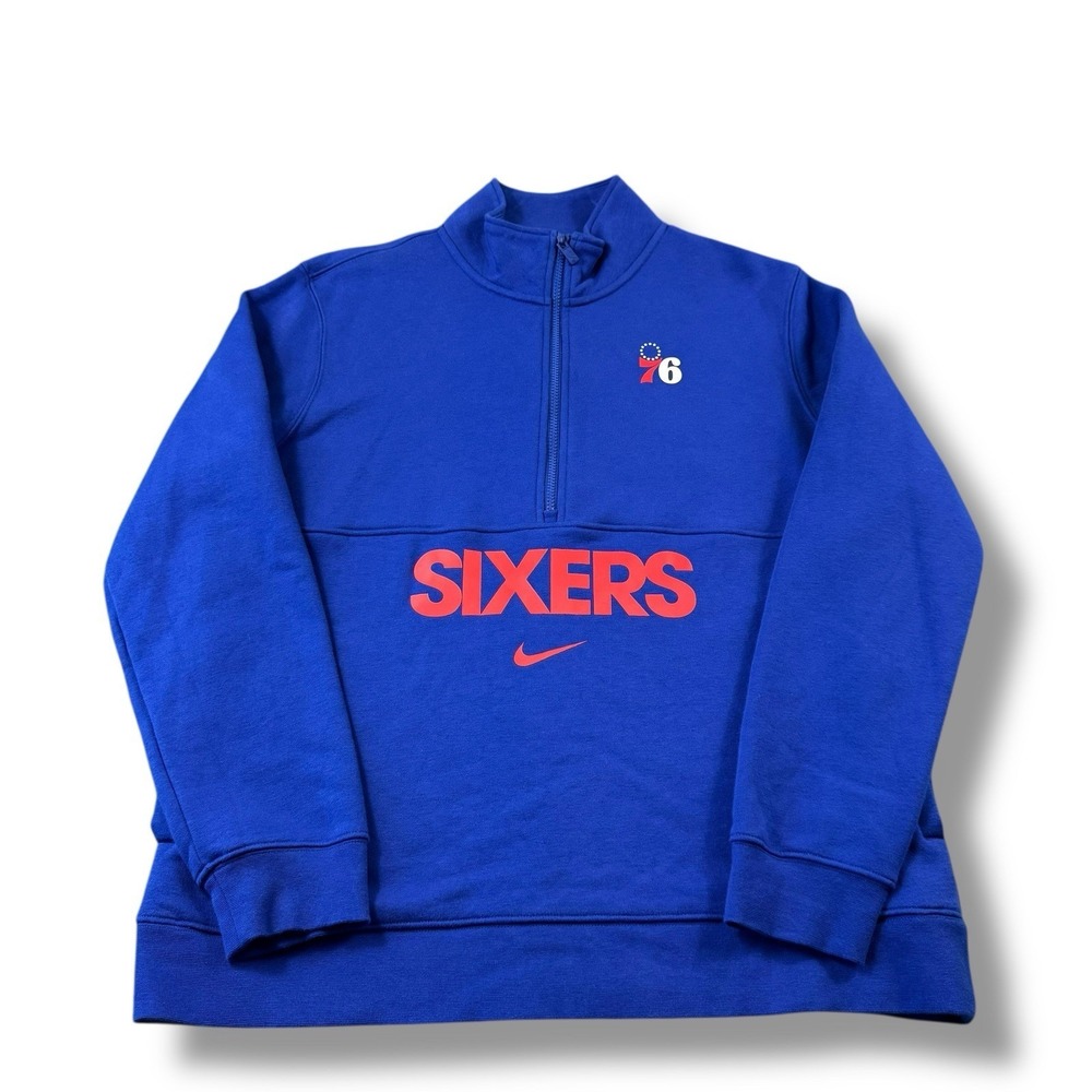 Nike NBA Philadelphia 76ers Courtside 1/2 Zip Blue Pullover FZ7722-495 Men L EUC